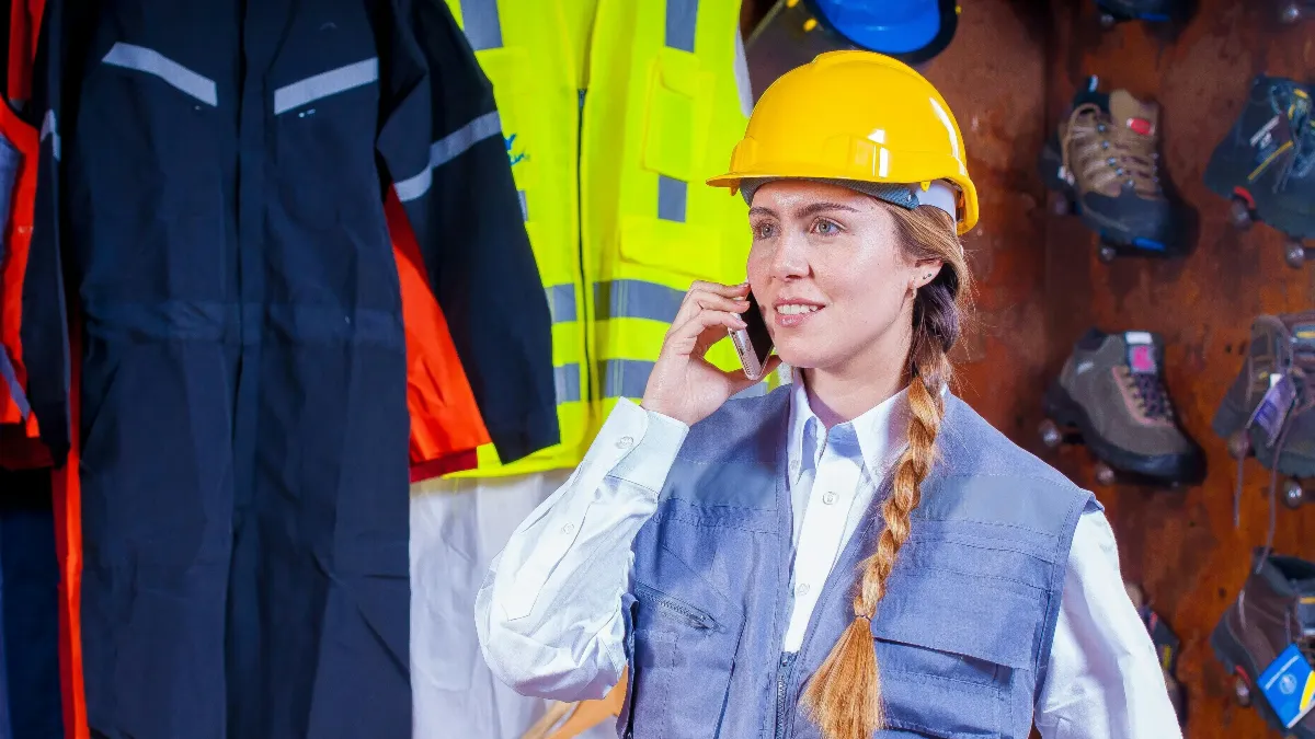 Tradesperson answering phone on job site – customer service tips for UK trades businesses