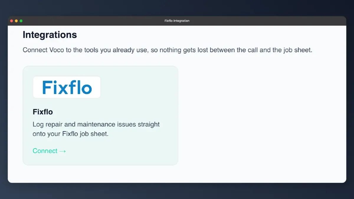 Fixflo integration: repair calls answered 24/7, logged automatically