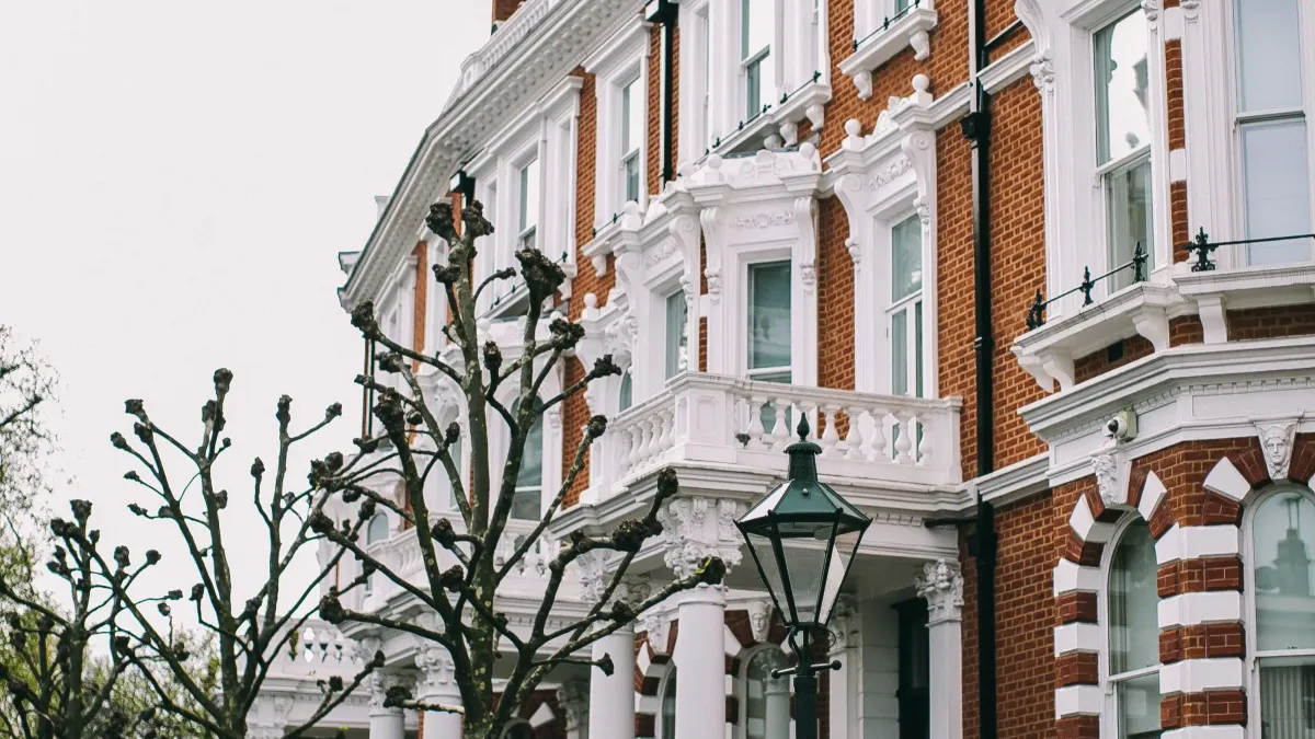 Row of terraced houses on a residential street in England